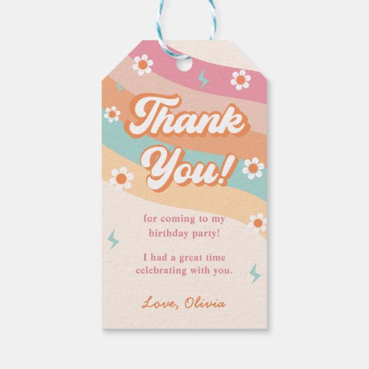 Groovy Retro Regenboog Verjaardagsfeest Cadeaulabel (Achterkant)