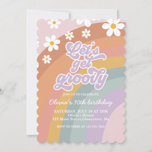 Groovy Retro Regenboog Verjaardagsuitnodiging Kaart (Voorkant)