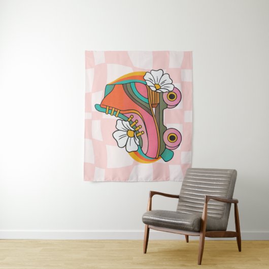 Groovy Retro Roller Skate 60s Hippie Regenboog Wandkleed (In situ)