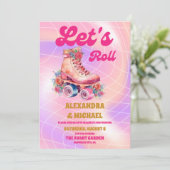 Groovy Retro Rolschaatsen Bruiloft Kaart (Staand voorkant)