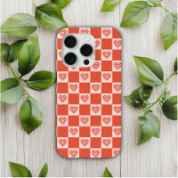 Groovy Retro Romantische Liefde Hart Rood Checkerb