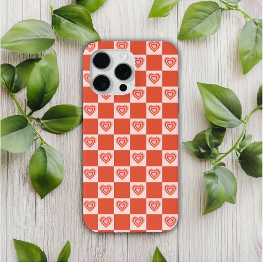 Groovy Retro Romantische Liefde Hart Rood Checkerb Case-Mate iPhone Case