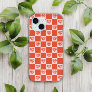 Groovy Retro Romantische Liefde Hart Rood Checkerb