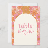 Groovy Retro Roze Bloemenboog | Tabelnummer Kaart (Achterkant)