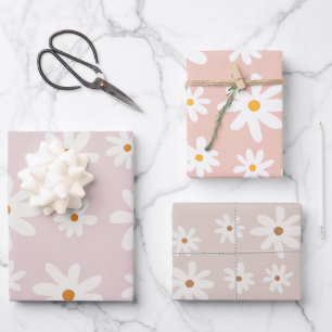 Groovy Retro Roze Bruin Daisy Floral Inpakpapier Vel