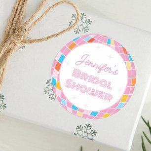 Groovy Retro Roze Disco Bal Bruidsfeest Jaren 70 8 Ronde Sticker