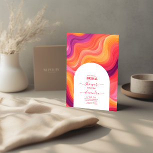 Groovy Retro Roze en Oranje Bruidsboog Kaart