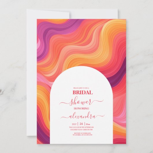 Groovy Retro Roze en Sinaasappel Boog Bruid Kaart (Voorkant)