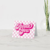 Groovy Retro Roze en Wit Check 1e verjaardag Bedankkaart (Voorkant)