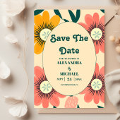 Groovy Retro Roze & Gouden Bruiloft Save The Date