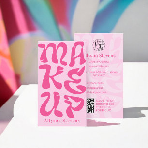 Groovy retro roze logo qr code Make-up Visitekaartje