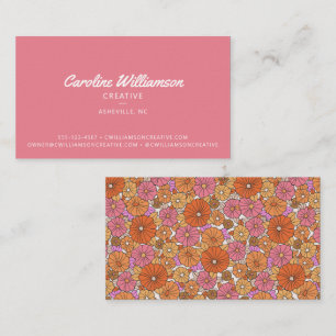 Groovy Retro Roze Oranje Botanische Bloemen Trendy Visitekaartje