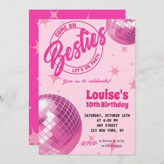 Groovy Retro Roze Pop Malibu Party Verjaardag Kaart (Voorkant / Achterkant)