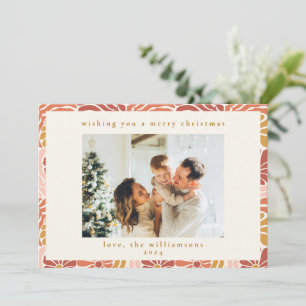 Groovy Retro Roze Roest Bloemig Schattig Kerst Fot Feestdagenkaart