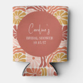 Groovy Retro Roze Rust Bloemen Aangepast Vrijgezel Blikjeskoeler (Voorkant)