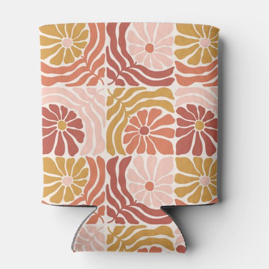 Groovy Retro Roze Rust Bloemen Aangepast Vrijgezel Blikjeskoeler (Achterkant)