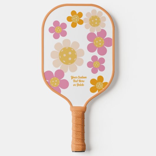 Groovy Retro Roze Sinaasappel Flowers gepersonalis Pickleball Paddle (Voorkant)