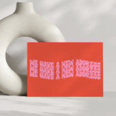 Groovy Retro Roze Sinaasappel We verhuisden New Ho Aankondigingskaart