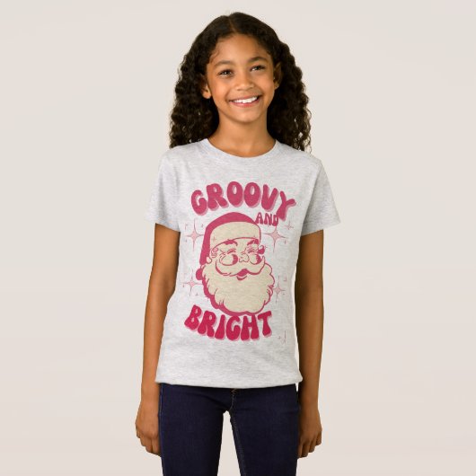 Groovy retro Santa hoofd Roze Kerstmis T-shirt (Voorkant volledig)