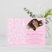 Groovy retro Script chic Roze Foto vrijgezellenfee Kaart (Staand voorkant)