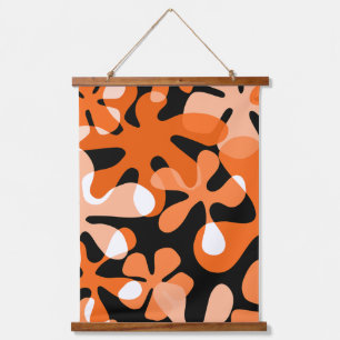 Groovy Retro Shapes Oranje Black White Hangend Wandkleed