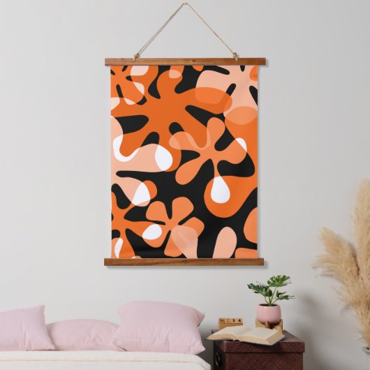 Groovy Retro Shapes Oranje Black White Hangend Wandkleed (Slaapkamer)