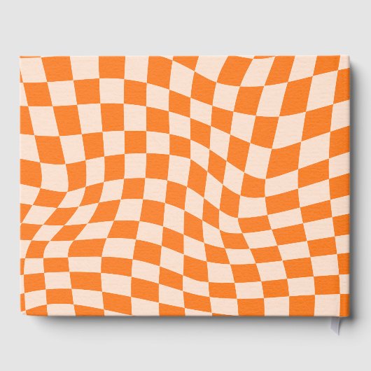 Groovy Retro Sinaasappel Abstracte Check Bruiloft  Gastenboek (Achterkant)