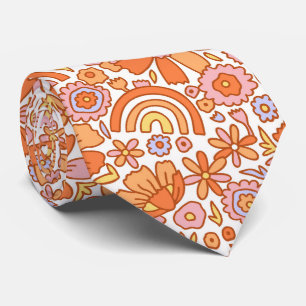 Groovy Retro Sinaasappel Bloemen Stropdas