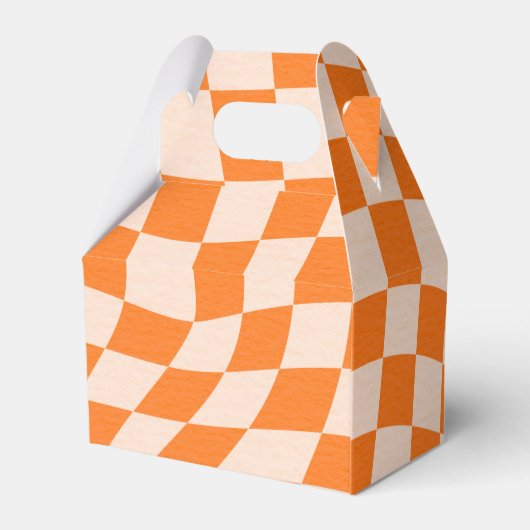 Groovy Retro Sinaasappel Check Bruiloft Custom Bed Bedankdoosjes (Achterkant)