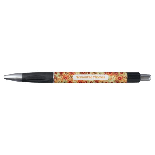 Groovy Retro Sinaasappel Hippie Flowers Aangepaste Pen (Voorkant)