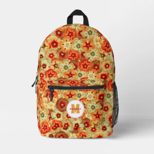Groovy Retro Sinaasappel Hippie Flowers Monogram Bedrukte Rugzak