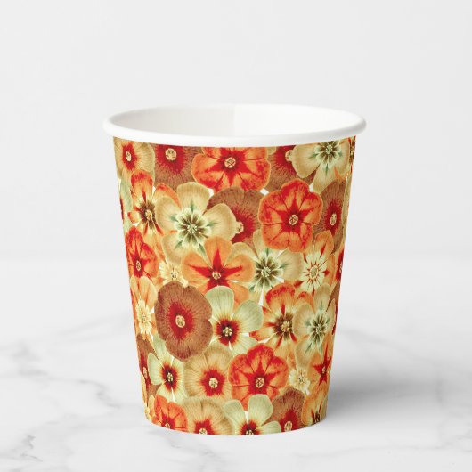 Groovy Retro Sinaasappel Hippie Flowers Patroon Papieren Bekers (Links)