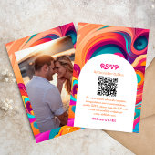 Groovy Retro Sinaasappel Roze funky QR-code RSVP