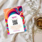 Groovy Retro Sinaasappel Roze funky QR-code RSVP Kaartje