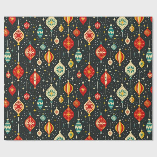 Groovy Retro Snowy Night Kerstversiering Cadeaupapier (Vlak)