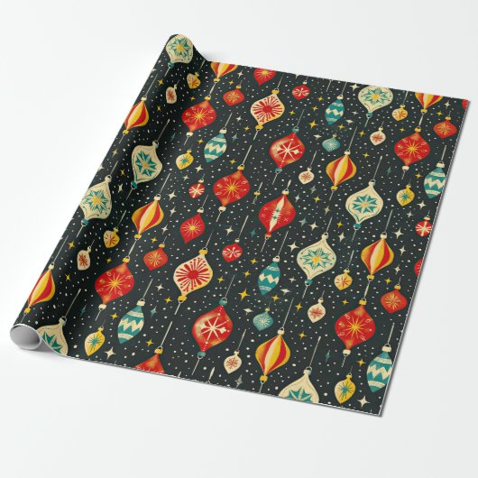 Groovy Retro Snowy Night Kerstversiering Cadeaupapier (Uitgerold)
