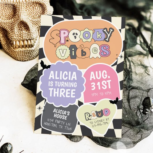 Groovy Retro Spooky Vibes Halloween Verjaardag Kaart