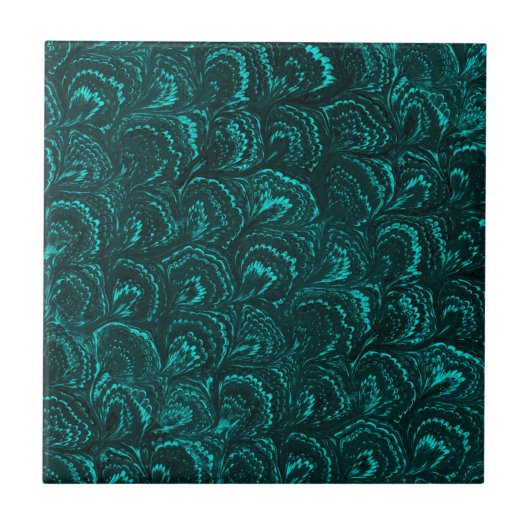 Groovy Retro Swirls Blauwgroen Turquoise Trivet Ti Tegeltje (Voorkant)