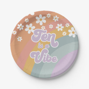 Groovy Retro Ten est une assiette en papier arc-en