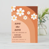 Groovy Retro Terracotta Boho Rainbow Daisy Floral Save The Date (Staand voorkant)