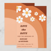 Groovy Retro Terracotta Boho Rainbow Daisy Floral Save The Date (Voorkant / Achterkant)