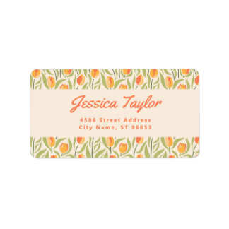 Groovy Retro Tulip Floral Return Address Etiket