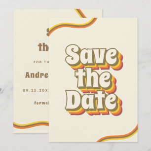 Groovy Retro Typografie & Regenboogstripes 60-70-j Save The Date
