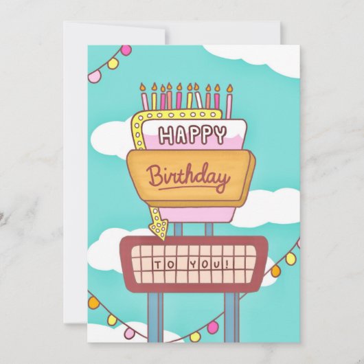 Groovy Retro Verjaardag Kaart Teken (Voorkant)