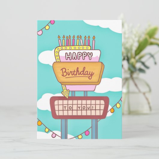 Groovy Retro Verjaardag Kaart Teken (Staand voorkant)