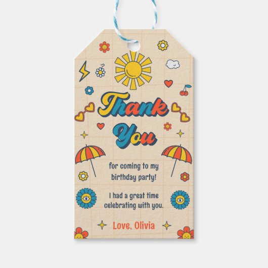 Groovy Retro Verjaardagsfeestje Bedankt Cadeau Lab Cadeaulabel (Voorkant)