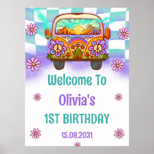 Groovy Retro Verjaardagsfeestje Welkomstbord Poster (Voorkant)