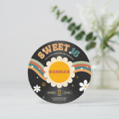 Groovy Retro Vinyl Record Meisje's Sweet 16 Verjaa Kaart (Staand voorkant)