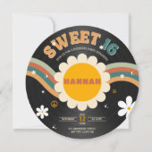 Groovy Retro Vinyl Record Meisje's Sweet 16 Verjaa Kaart (Voorkant)