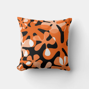 Groovy Retro Vormen Oranje Zwart Wit Kussen